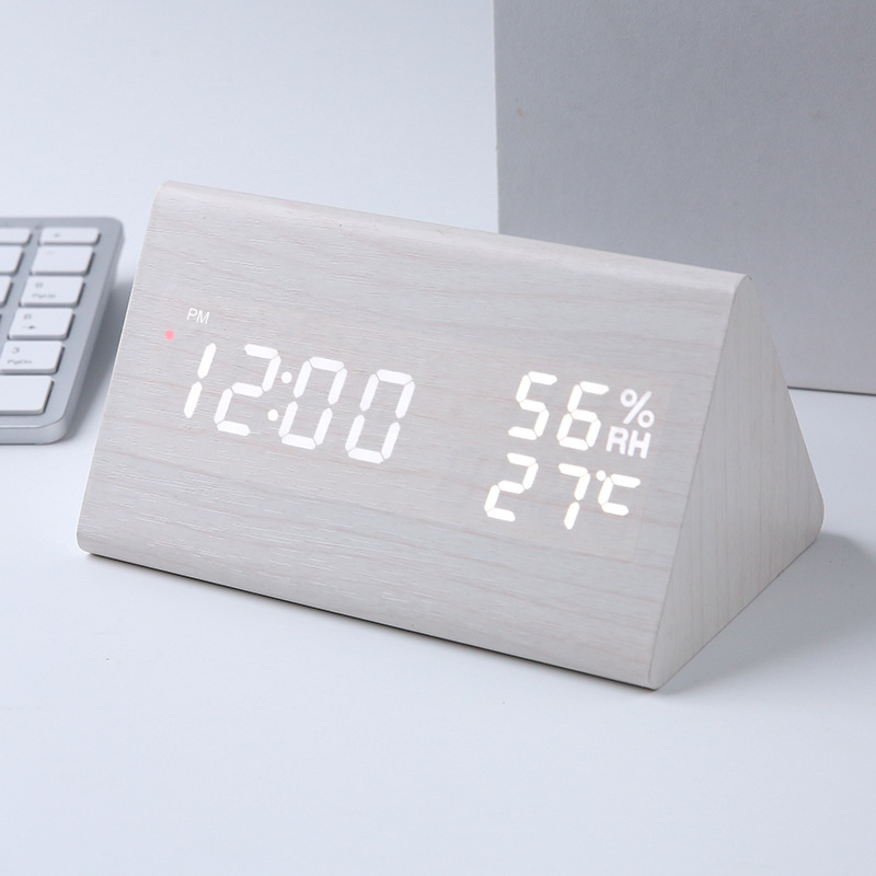 Japanese radio-controlled clock, German radio-controlled, automatic time setting, multi-functional temperature and humidity wooden clock, snooze alarm clock