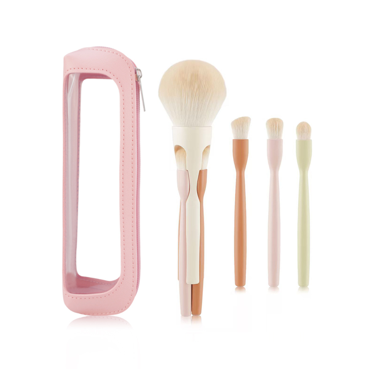 4-in-1 Magnetic Makeup Brush with Bag Loose Powder Brush Eye Brush Multifunctional Travel Makeup Brush Ready