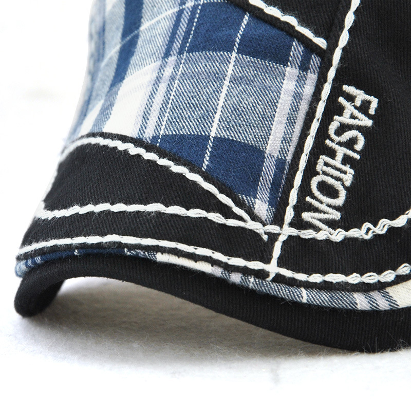 Cap with plaid patchwork and parallel arrow embroidery, new outdoor sun hat
