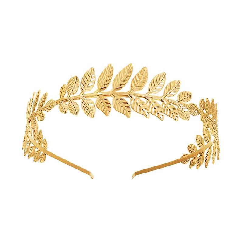 Bridal leaf headband gold goddess leaf hair comb headpiece bracelet pearl earring set