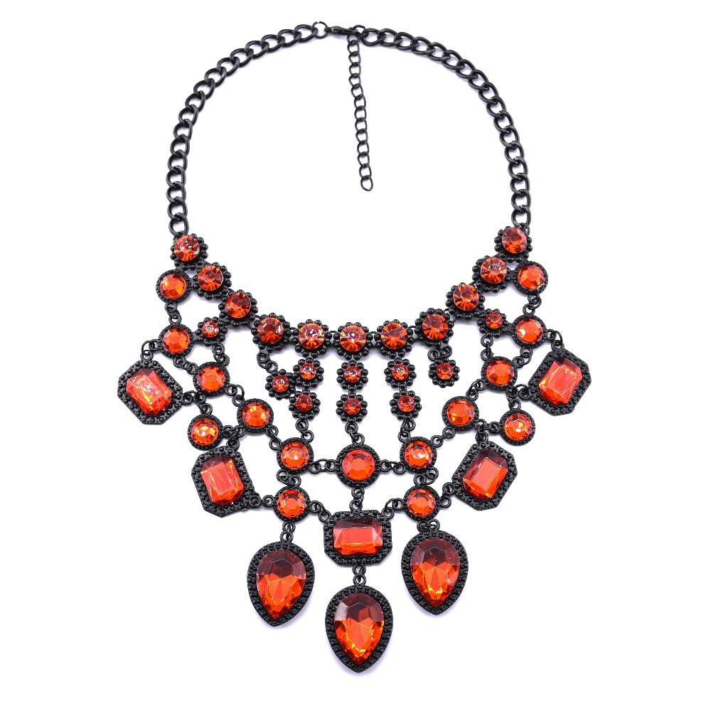 Big brand popular jewelry luxury black multi-layer crystal gem tassel necklace