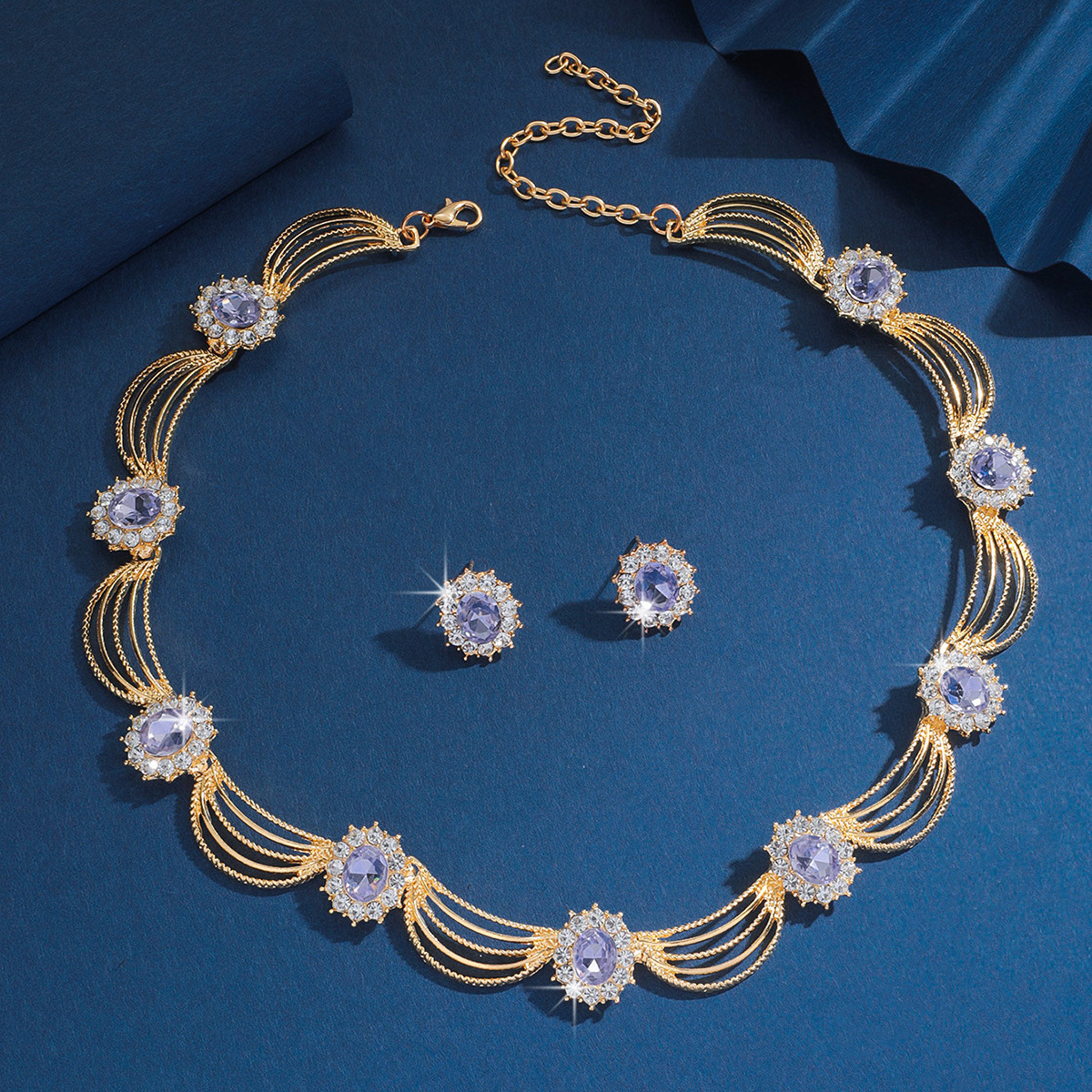 Multicolor Necklace Earrings Two-Piece Set Bride Wedding Evening Banquet Jewelry