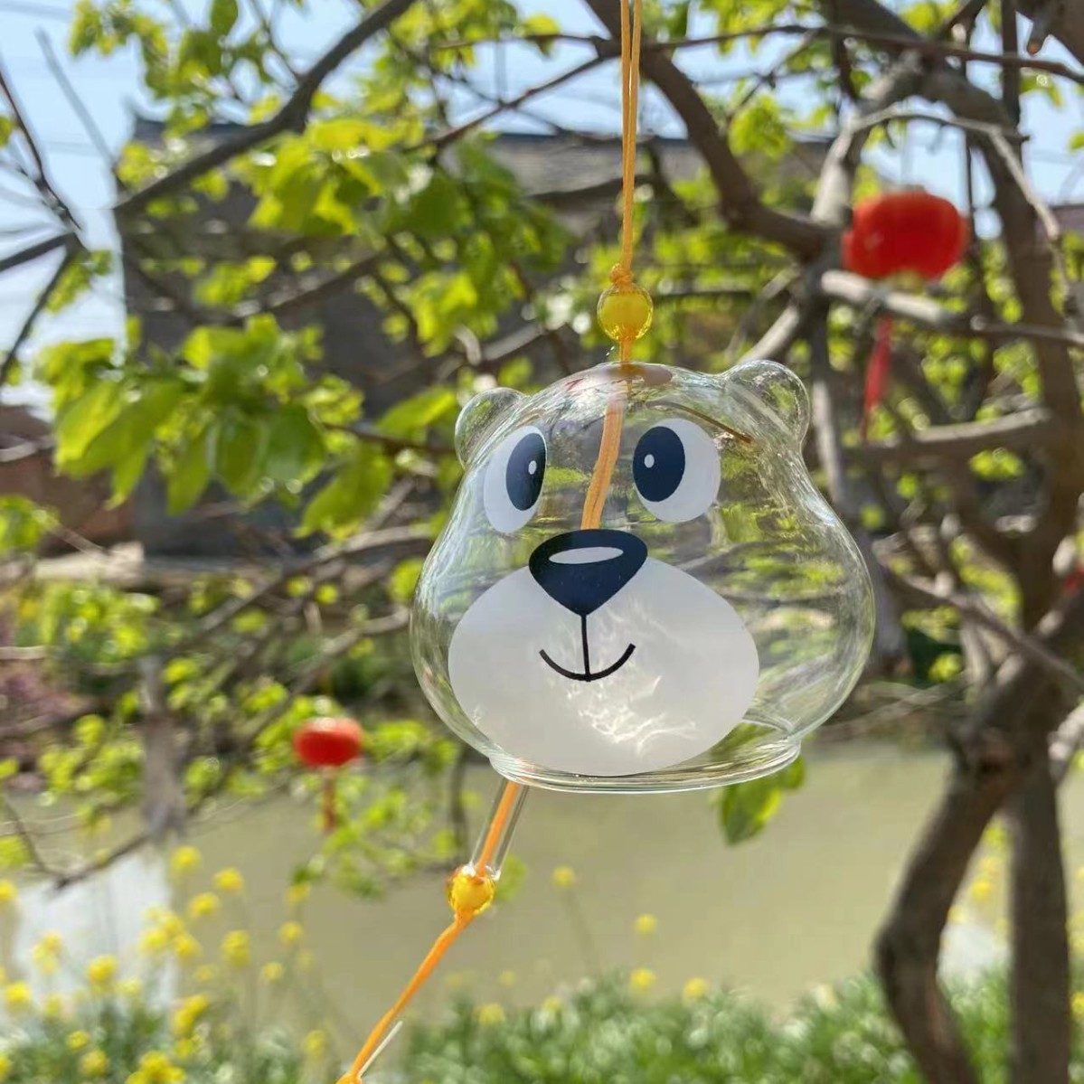 Transparent Glass Wind Chime Student DIY Graffiti Hand-Painted Wind Chime Spring Festival Outdoor Hanging Decoration for Scenic Spots