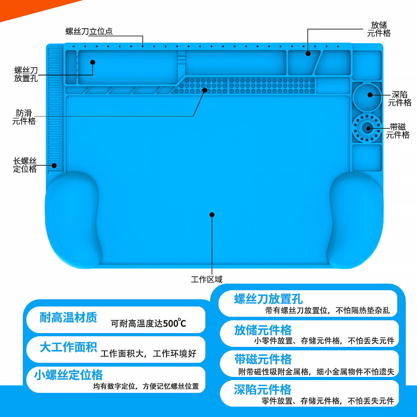 Mobile phone computer repair silicone mat high temperature resistant heat insulation mat anti-static multifunctional with magnetic screw tool digital mat