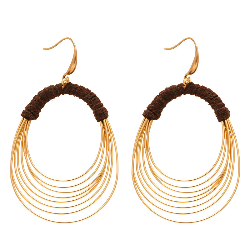 Exaggerated Multi-Layer Circle Ear Hook Fabric Woven Geometric Earrings for Women