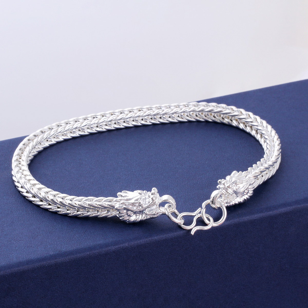 999 stamp men's Miao silver jewelry bold imitation silver men's bracelet dragon bone silver dragon head fox tail bracelet