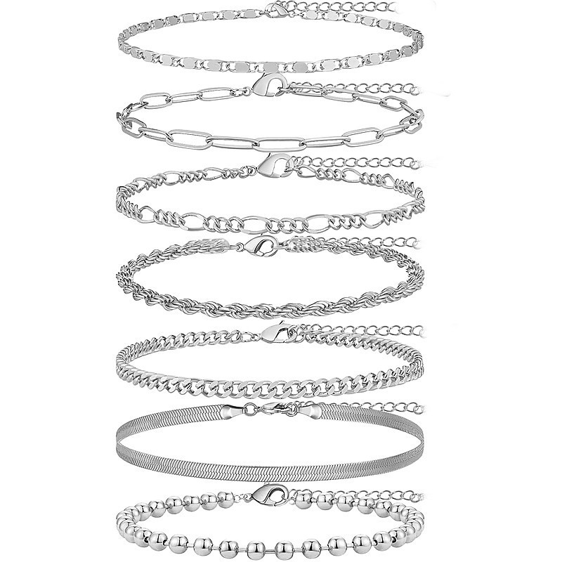 Bohemian Cuban Chain Set Anklet Simple Ankle Chain Seed Bead Adjustable Anklet