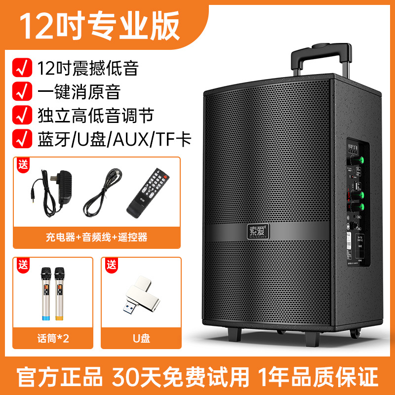 Soai F36 Square Dance Speaker Outdoor Performance K Song Dance 15-inch Mobile Pull Rod Bluetooth Speaker with Microphone