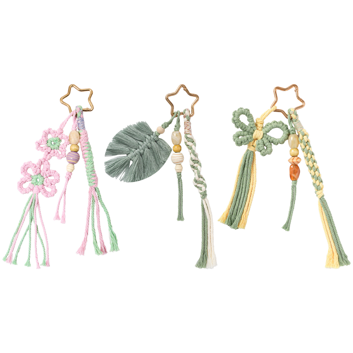 Spring New Arrival Bag Pendant Handwoven Tassel Pastoral Style Star Keychain Bag Charm for Women