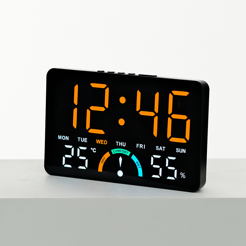Home Temperature and Humidity LED Electronic Clock Simple Large Screen Hanging and Standing Two-Use Clock Multifunctional Bedside Alarm Clock GH9007