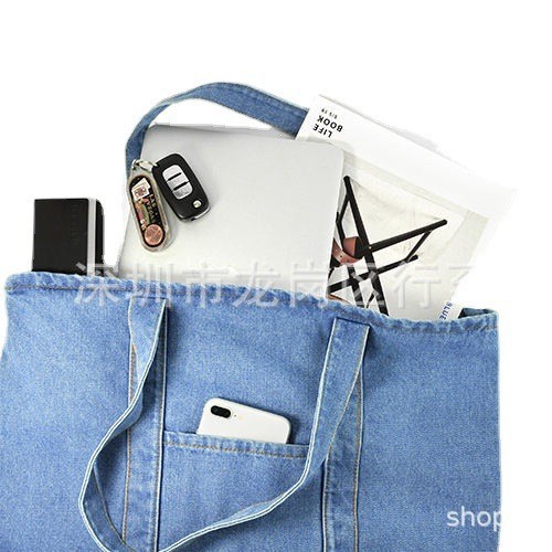 Custom denim canvas travel bag drawstring zipper single shoulder crossbody shopping bag cotton fitness storage handbag