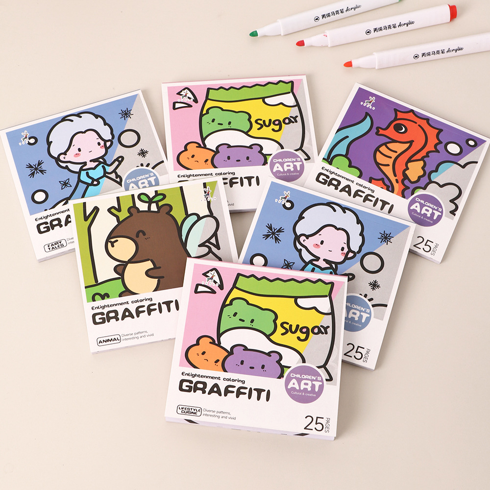 Cartoon portable coloring book kindergarten children coloring book 25 sheets mini watercolor coloring book painting graffiti book