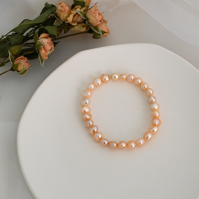 Natural freshwater pearl milky beads elastic cord bracelet women's simple niche fairy style girly feel