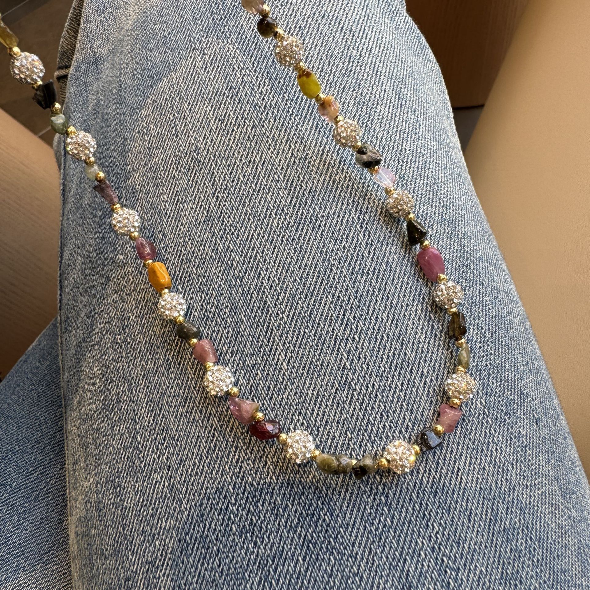 Yuanyou natural tourmaline colorful bead necklace women's spring summer dopamine collarbone chain simple