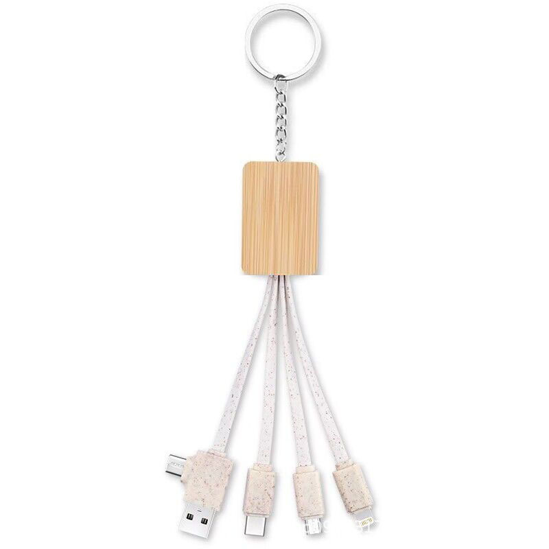 GRS eco-friendly bamboo wood multi-in-one wheat straw biodegradable charging cable multi-in-one USB phone charging cable