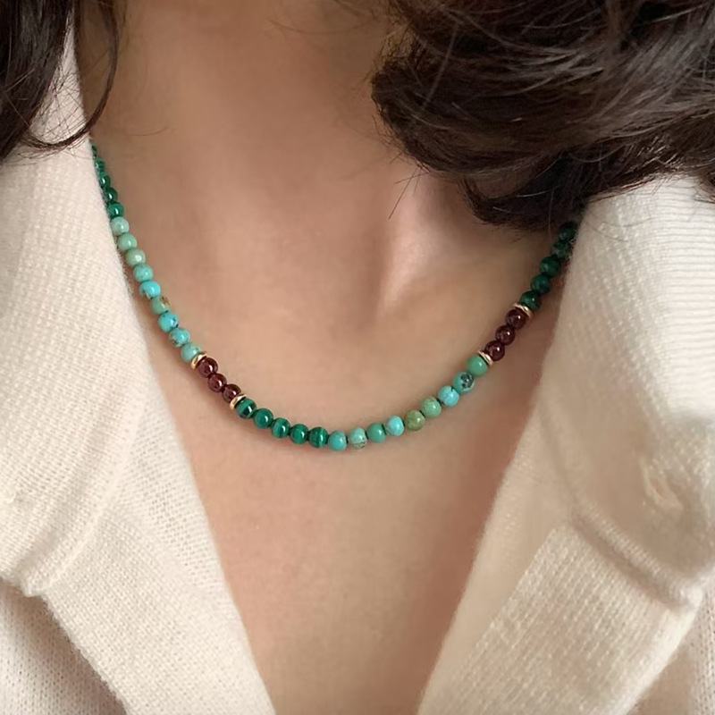 New Chinese Style Freshwater Pearl Square Sugar Turquoise Necklace Women Collarbone