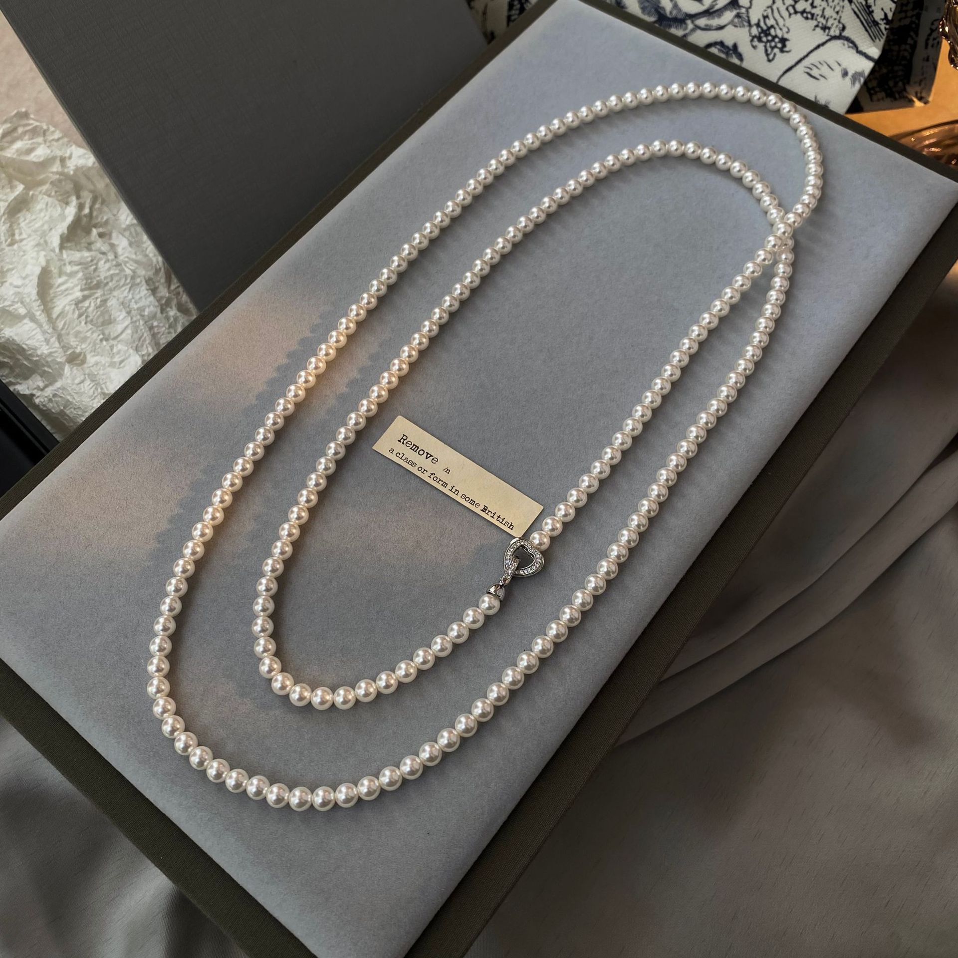 Swarovski-style small rice pearl imitation pearl necklace for women, autumn/winter neck chain, long layered sweater chain