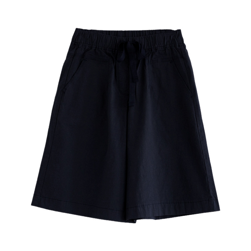 Spring and summer women mid-waist wide-leg five-tenths casual pants cotton spandex mid-elastic commute 200 jin women
