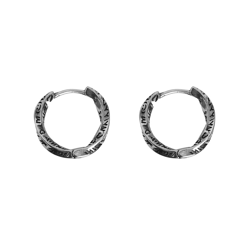 925 silver needle earrings for men, vintage ear buckle printed earrings twisted grain couple student