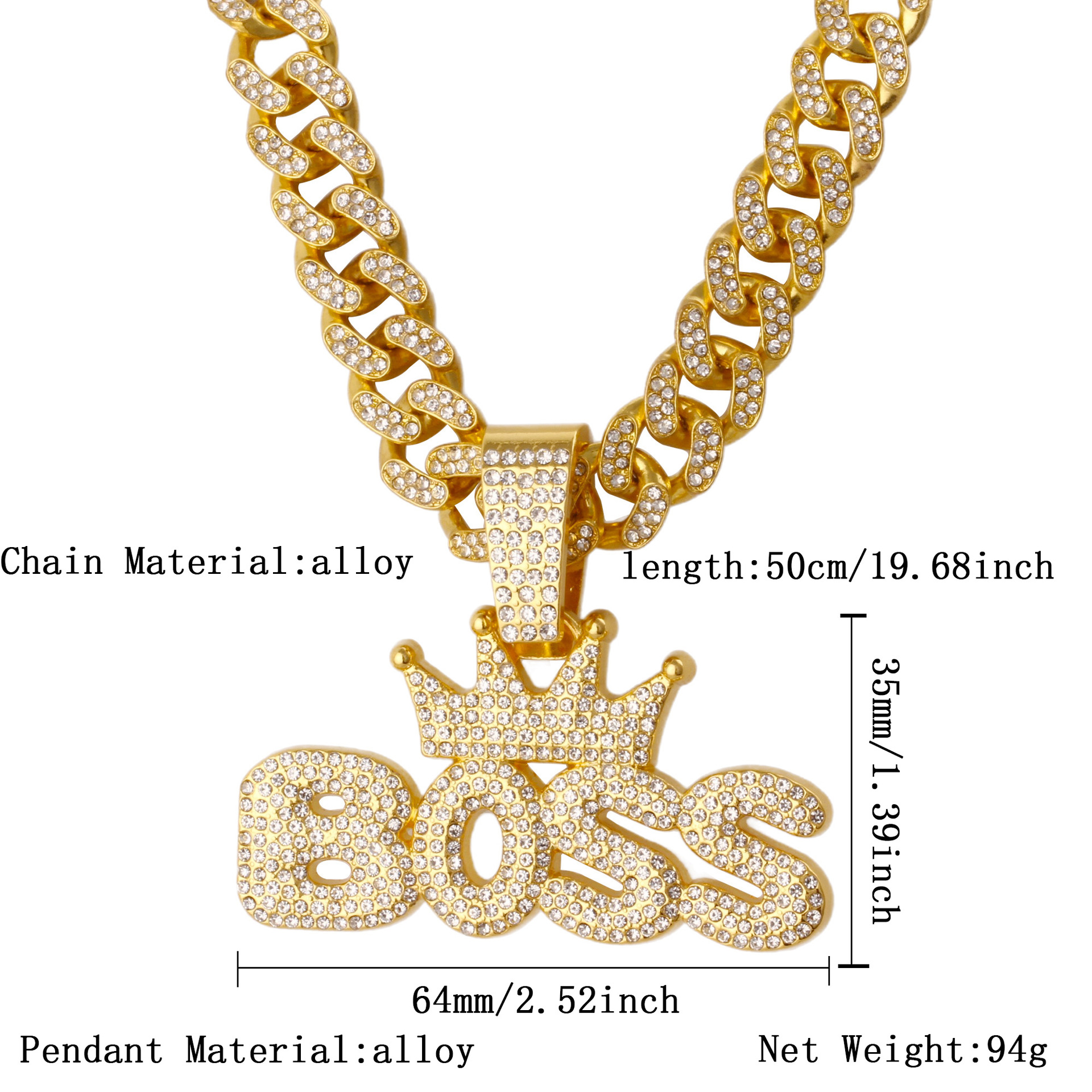 金色皇冠BOSS吊坠项链