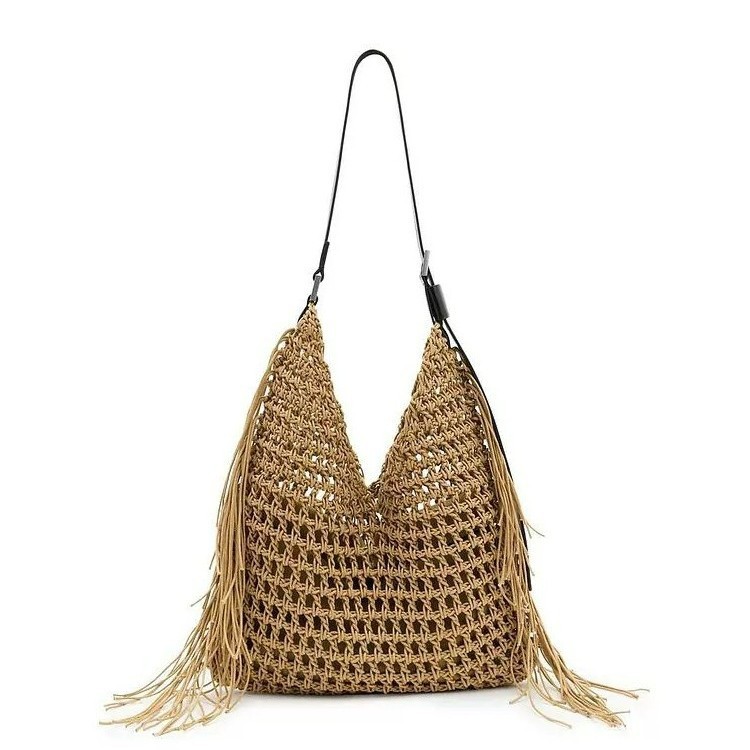 New Hollow Cotton Thread Handwoven Bag Women's Casual Single Shoulder Straw Bag Tote Bag Large Capacity Beach Bag