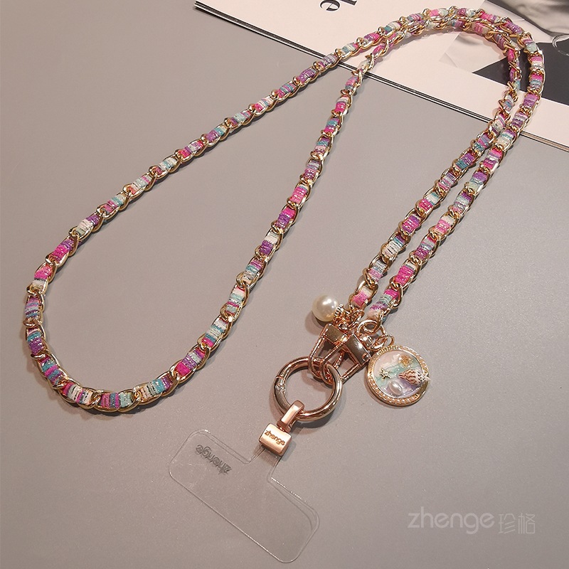 Crossbody phone strap long metal chain painted cloth strap women's outdoor anti-loss phone case bag chain