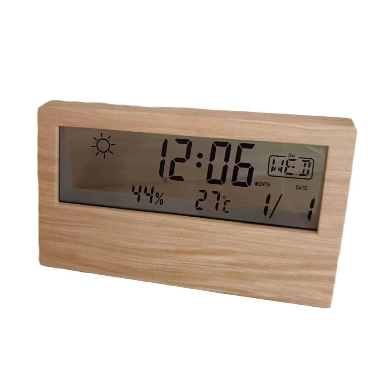 Simple multifunctional desktop clock weather temperature humidity digital display small alarm clock transparent luminous electronic clock