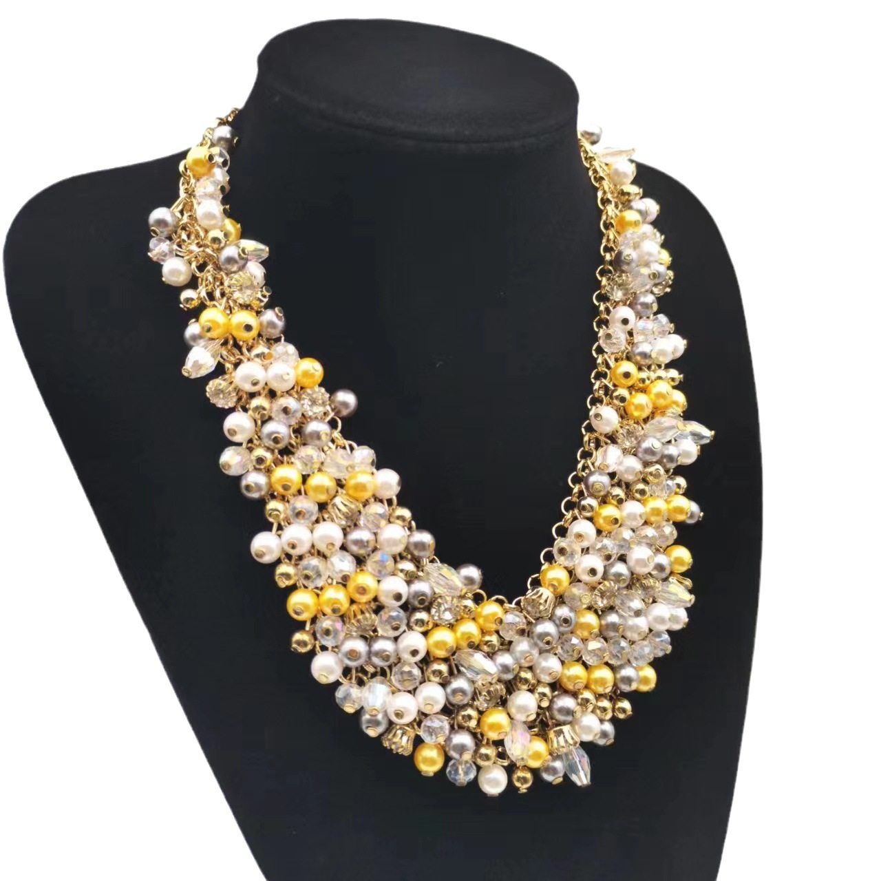 Luxury rhinestone multi-layer natural pearl bride necklace ship immediately