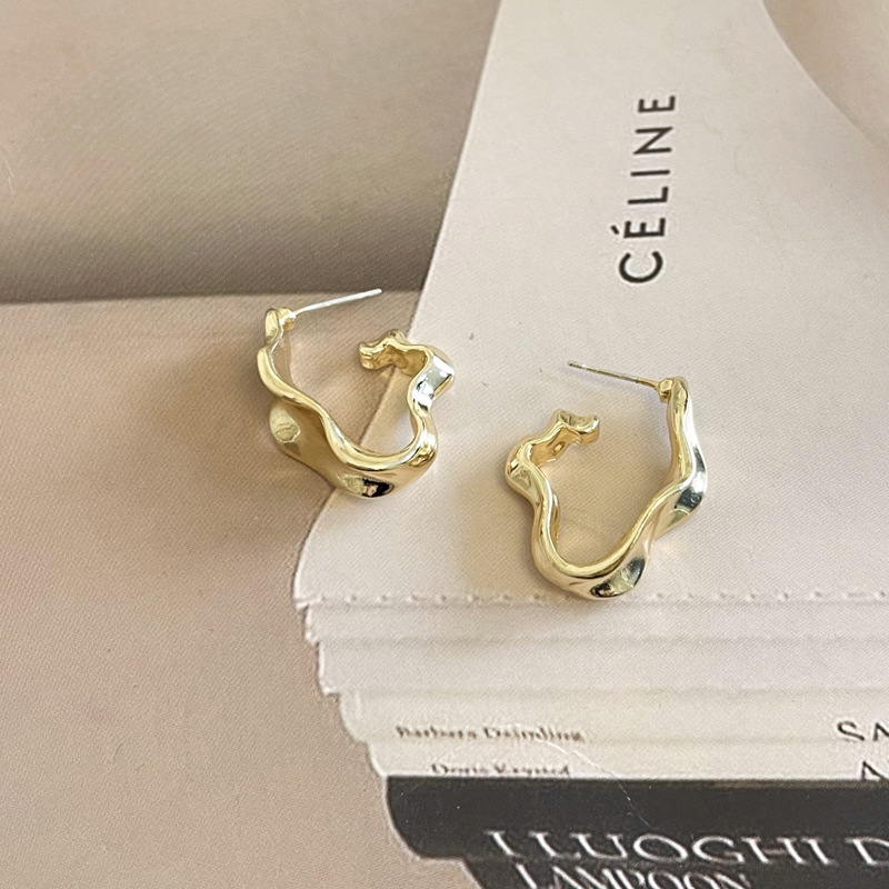 S925 silver needle irregular metallic ear studs hip-hop new earrings simple niche new ear accessories 6418