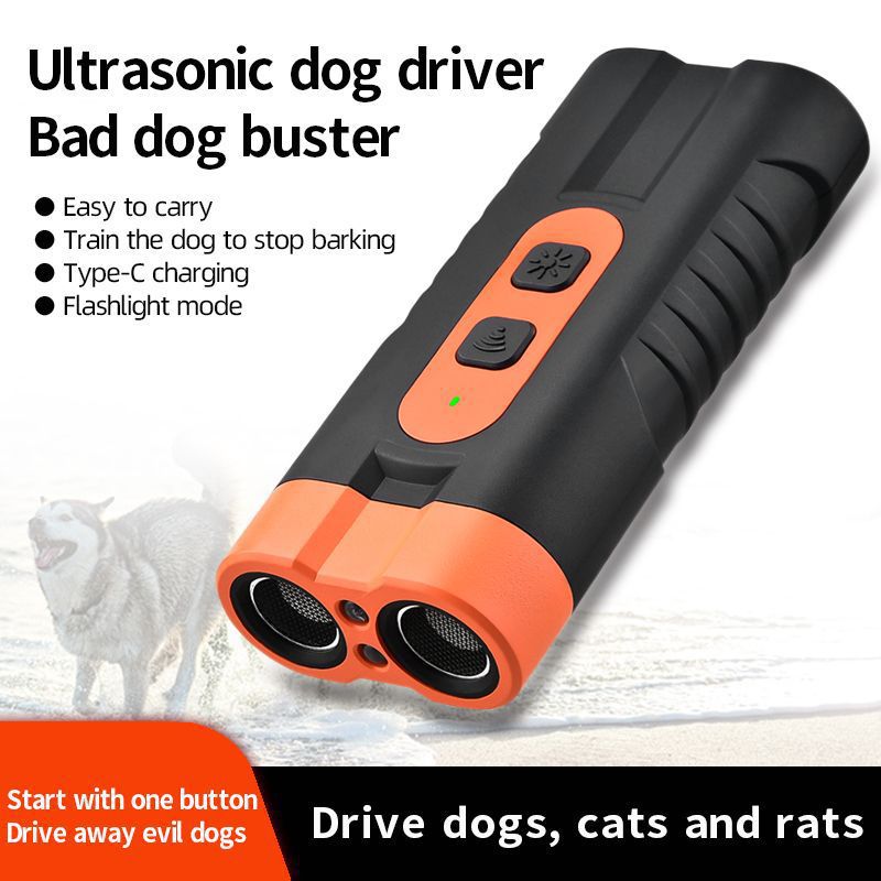 2025 New Dog Repeller Ultrasonic Dual-Head Sonic Bark Stopper Flashlight Dog Repellent Pet