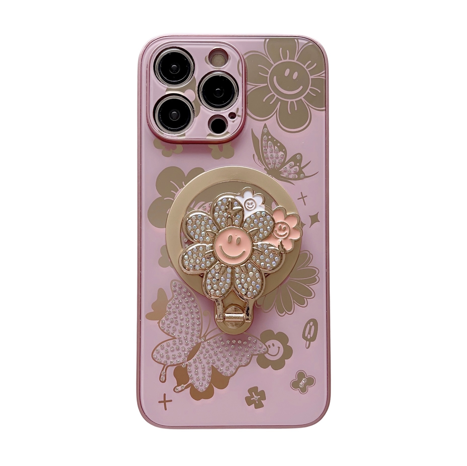 Compatible with iPhone 17 Pro Max phone case Apple 15 14 13 protective case rhinestone butterfly like flower magnetic bracket