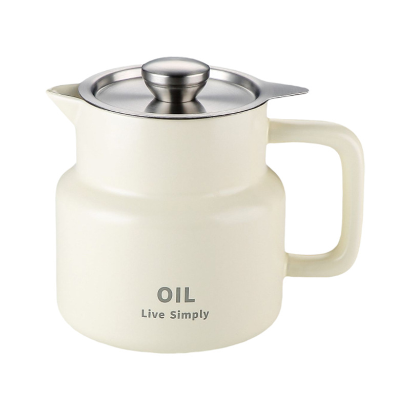 Ceramic Oil Filter Pot, Kitchen Leftover Oil Filter, Large Capacity Oil Storage Pot with Filter, Household Handle Lard Pot with Lid