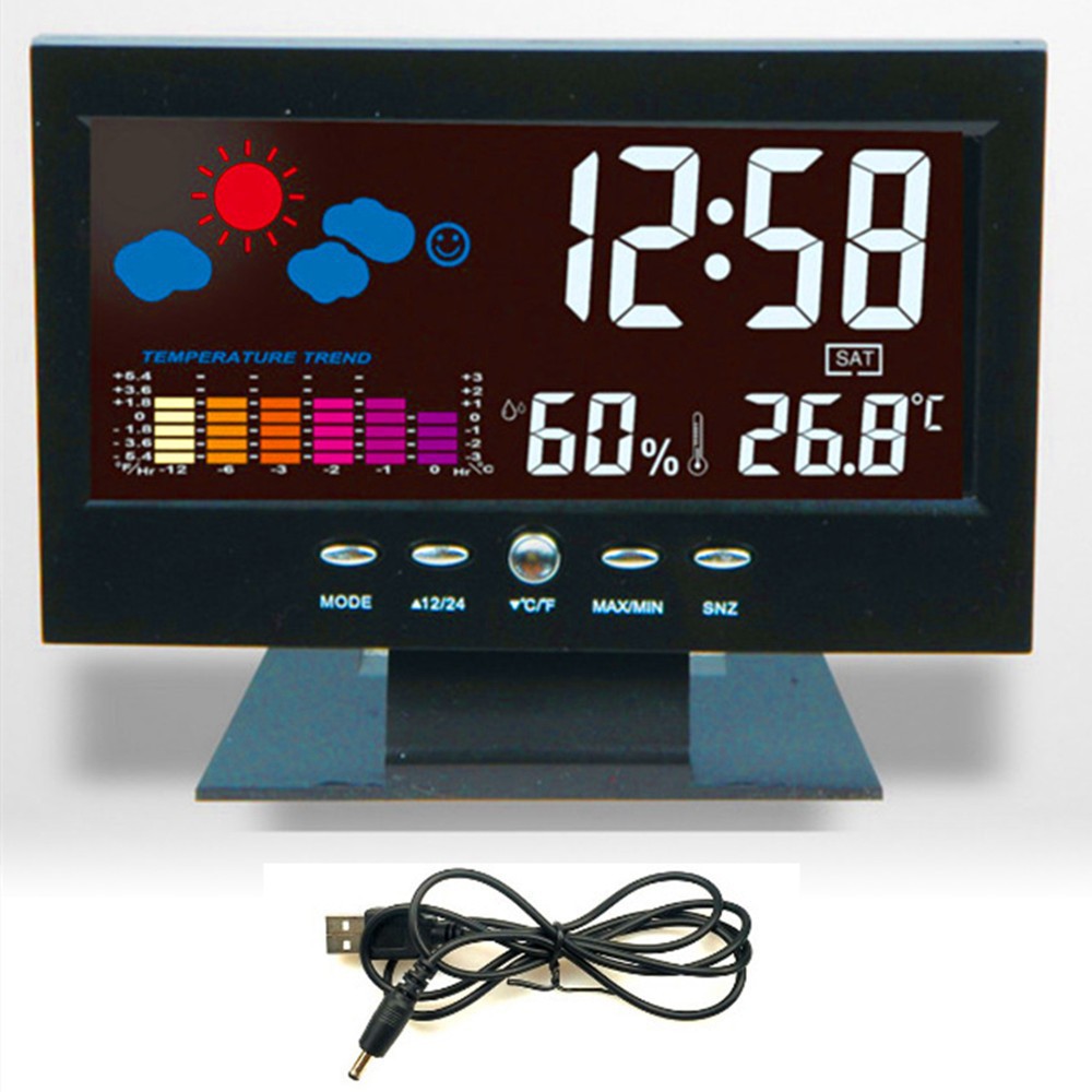 Weather Clock 8082T, Color Screen Display Temperature and Humidity, Home Voice-Activated Electronic Alarm Clock