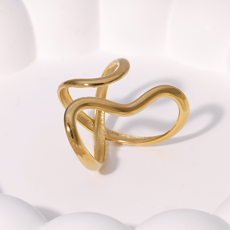 Smooth irregular line index finger ring exaggerated simple stainless steel open ring