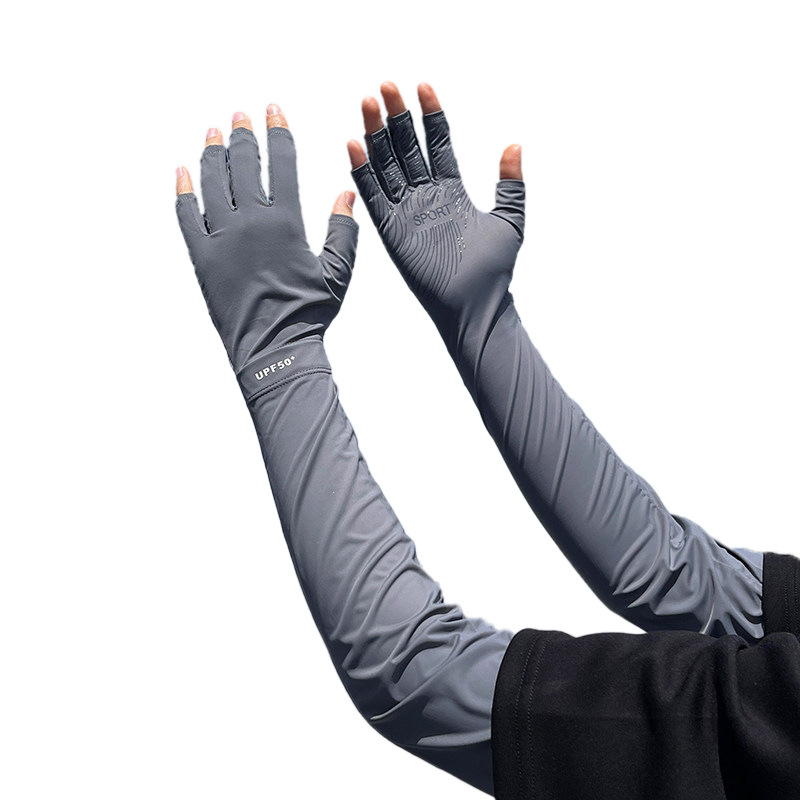 Sun Protection Gloves for Men Summer Ice Silk Driving Cycling UV Protection Fingerless Ice Silk Men's Long Arm Protection Sleeves