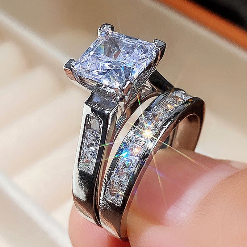 Cao Shi Women's Square Zircon Couple Ring Set Ring Jewelry