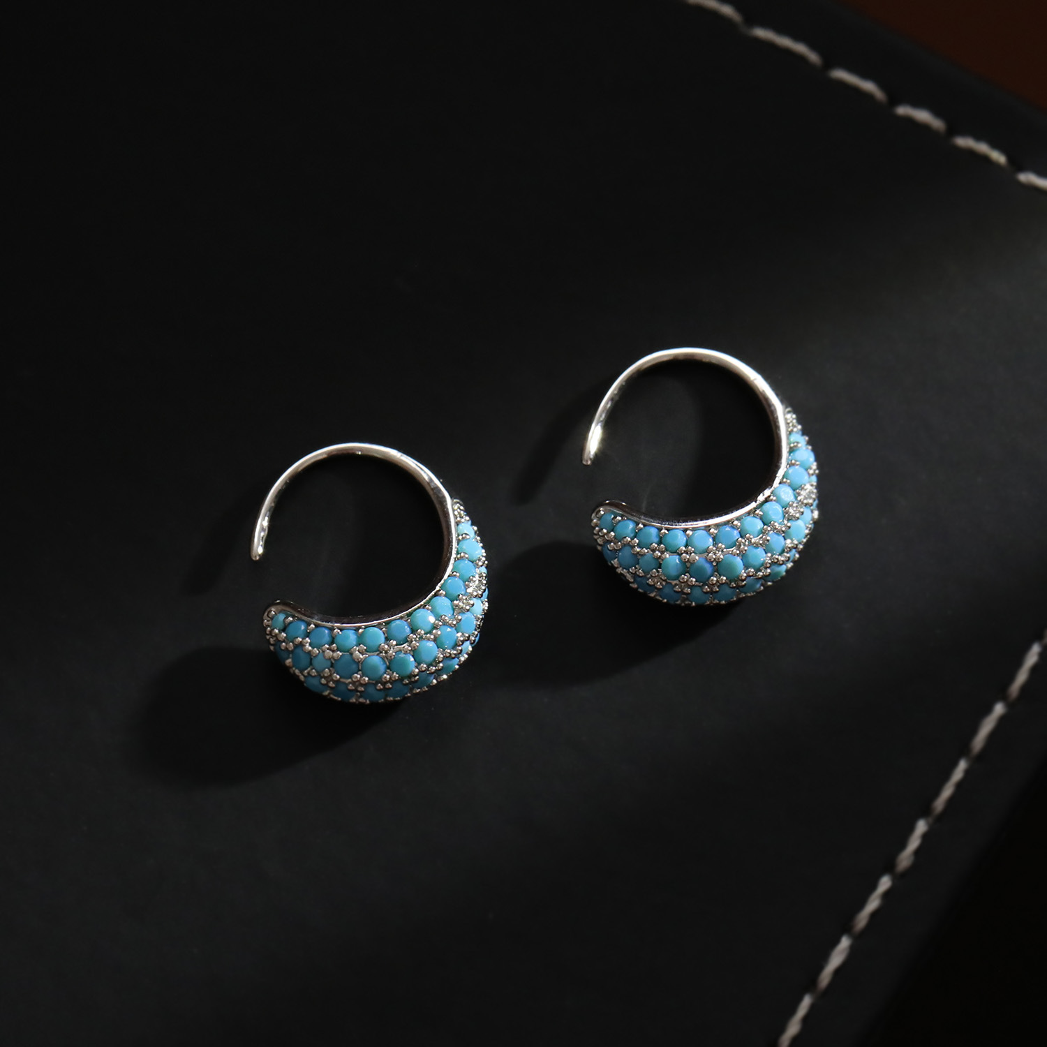 Chinese Design Flower Basket Turquoise Earrings Women Full Diamond Inlaid Ear Studs C-Type Ear Buckle Earrings