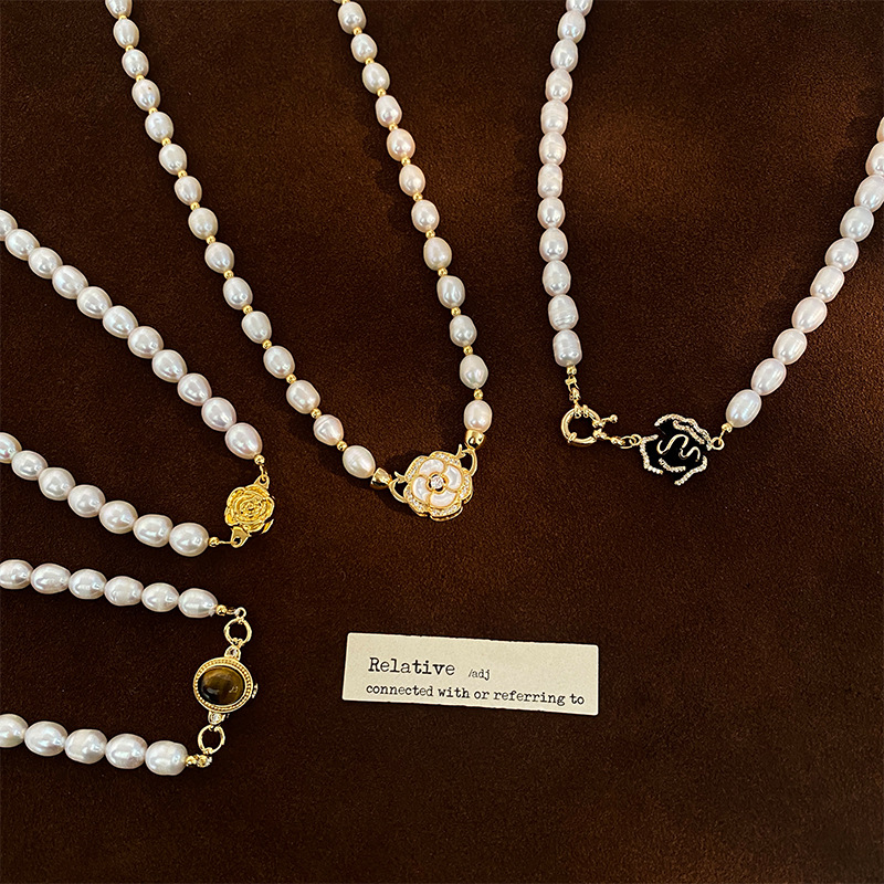 7-8mm natural freshwater pearl necklace for women, camellia niche collarbone chain, pendant, drop, neck chain