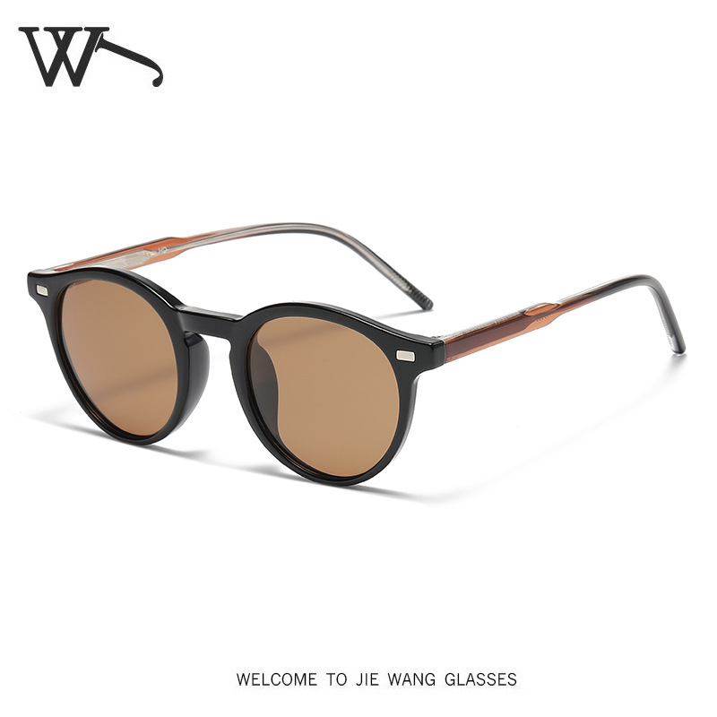 New Brown Round Frame Sunglasses TR Pin Leg UV Protection Polarized Sunglasses