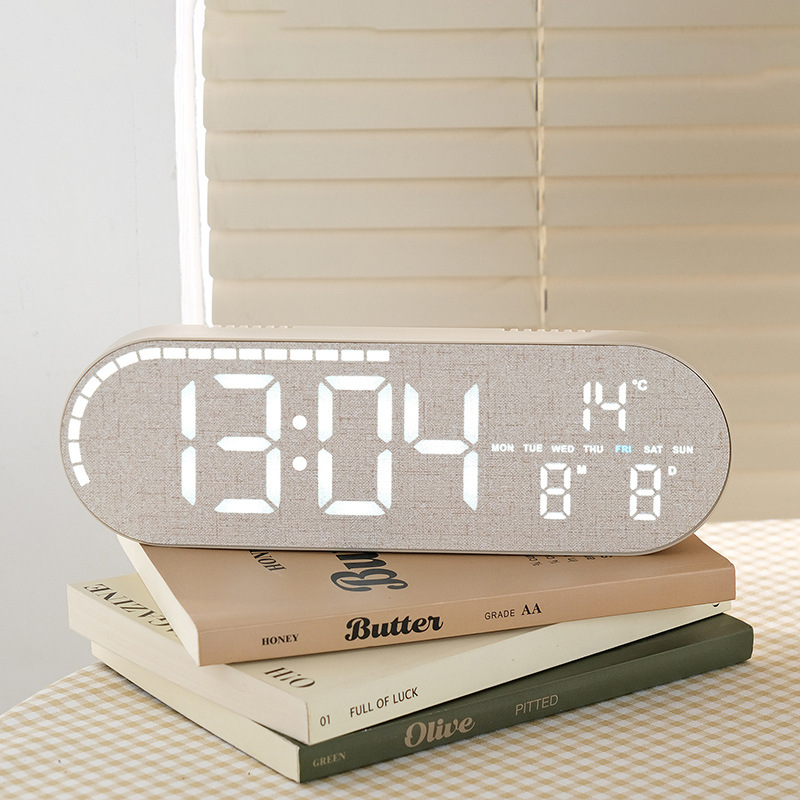 New Home Wall Clock Simple Wood Grain Style LED Electronic Clock Multifunctional Standing or Hanging GH8053