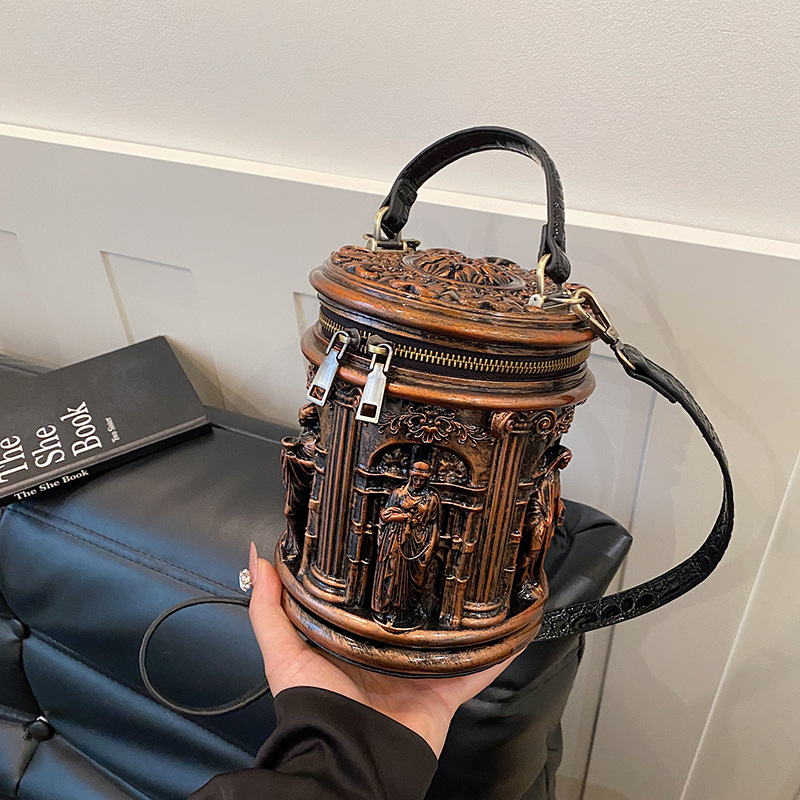 Bucket Bag for Women 3D Relief Handheld Bag Baroque Style Shoulder Crossbody Bag
