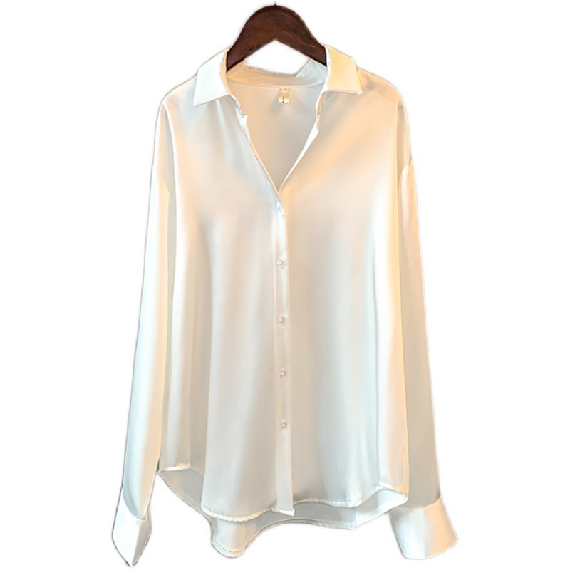 Long Sleeve Satin Shirt Women Niche 2024 Spring/Summer Sun Protection Hong Kong Style Blouse Top
