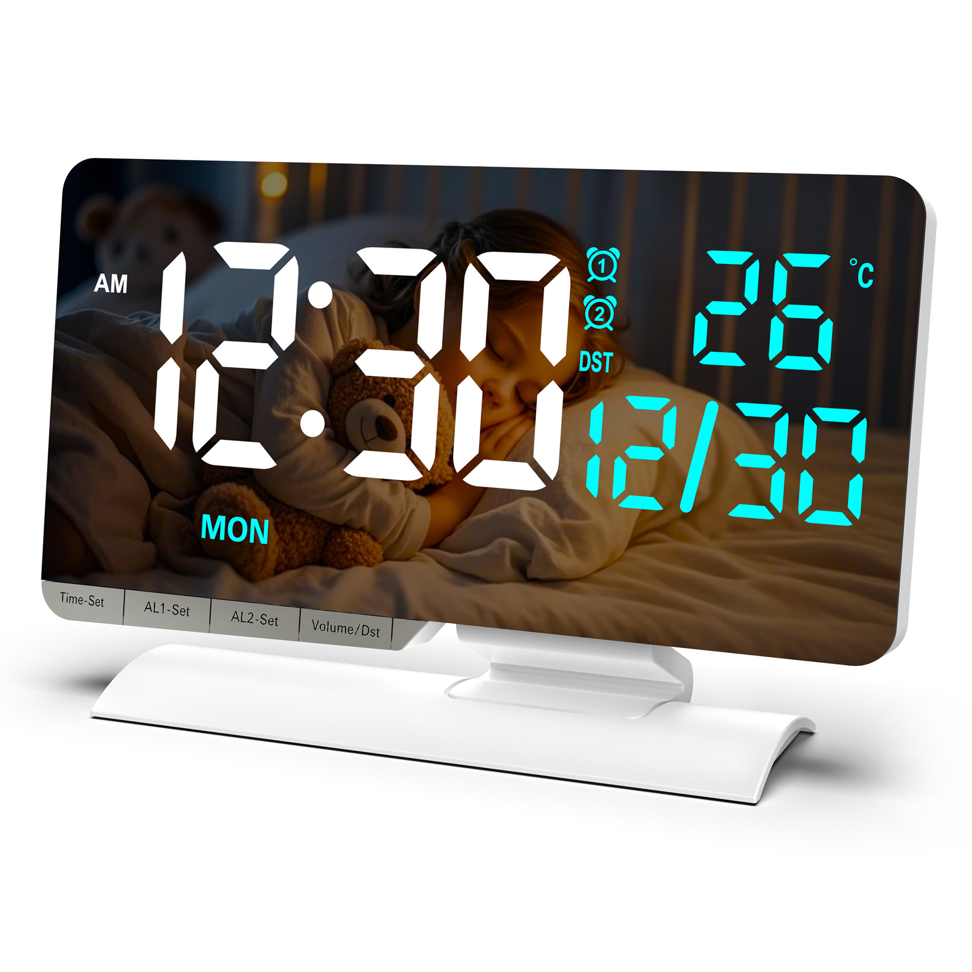 2026 New Temperature Calendar Week Electronic Clock LED Mirror Daylight Saving Time Desktop Electronic Alarm Clock