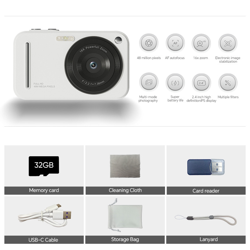 HD Digital Camera CCD Student Selfie Portable 48MP Student Camera