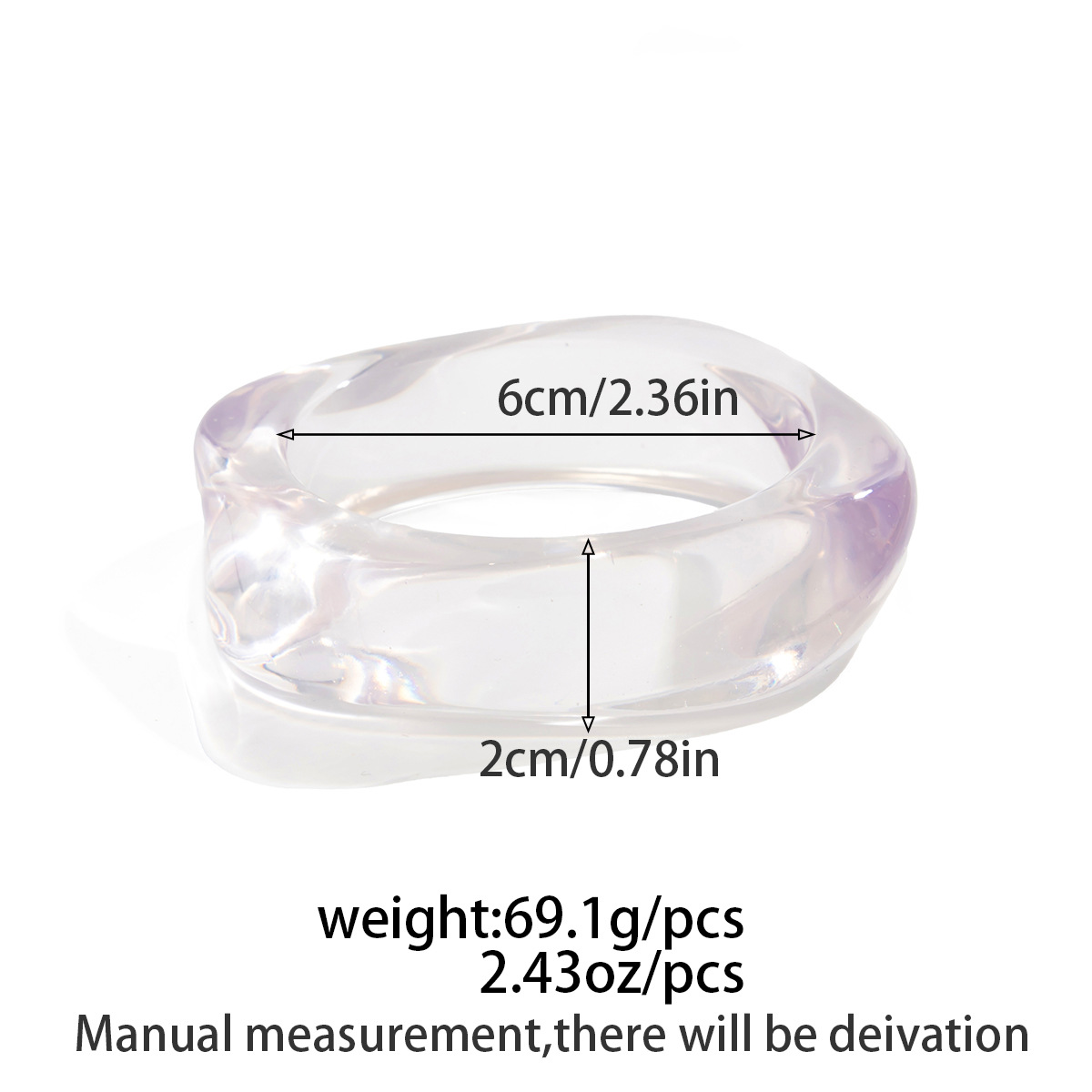 Transparent acrylic wide bangle irregular curved smooth bangle