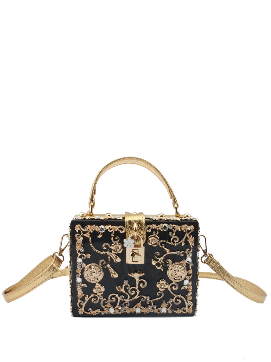 Acrylic Evening Bag Hollow Metal Carved Rhinestone Handbag Shoulder Crossbody Women's Bag