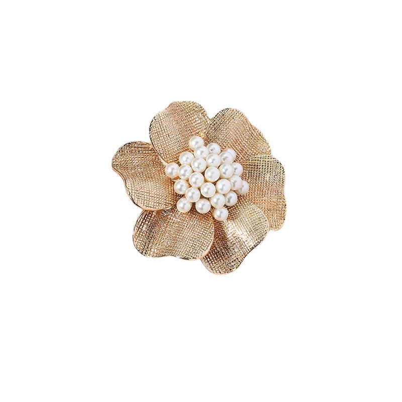 Exaggerated metal alloy pearl flower ring simple design open index finger ring