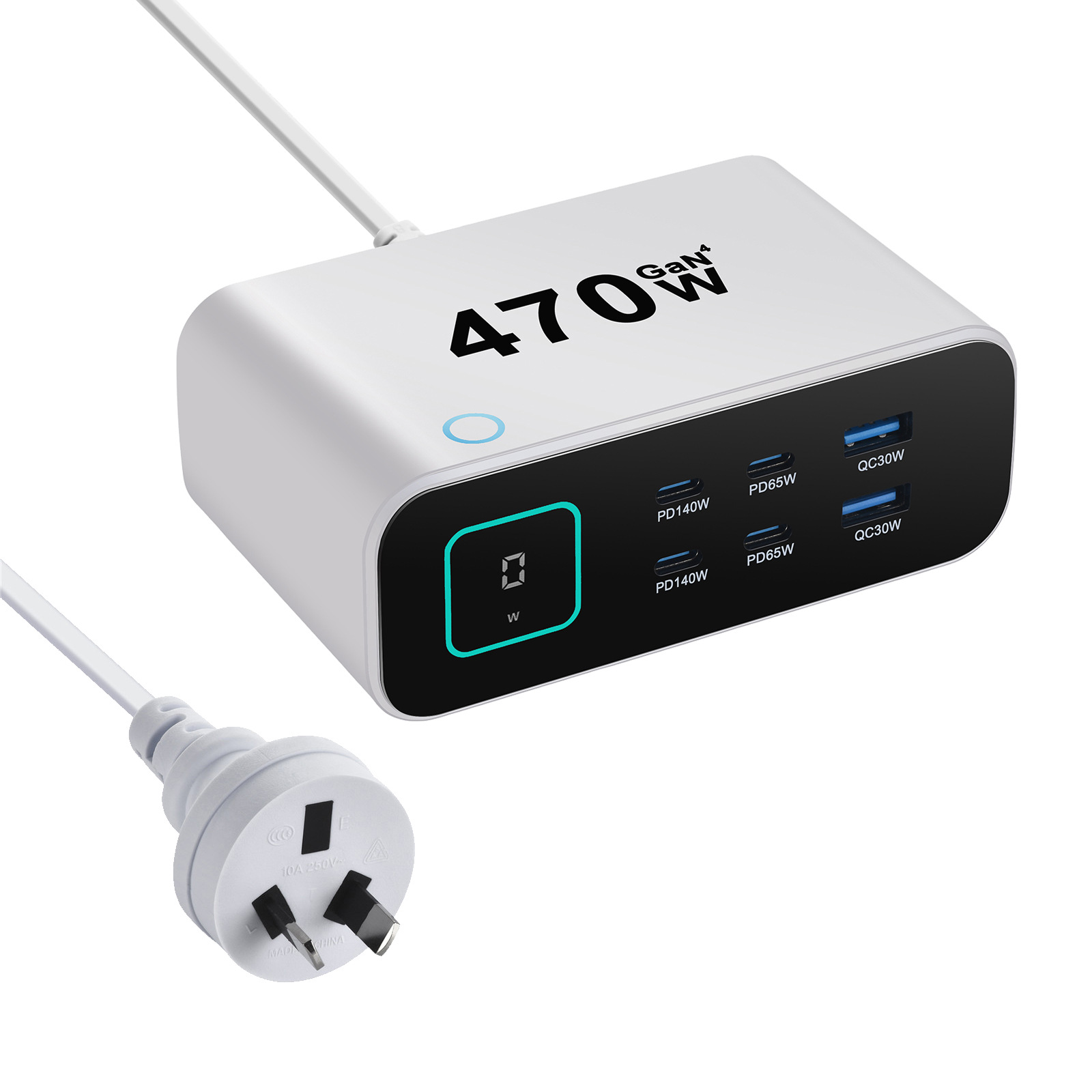 New TFT Display Desktop Charger Multi-Function Charger GaN PD3.1 Fast Charger 140W Multi-Port Fast Charger 470W