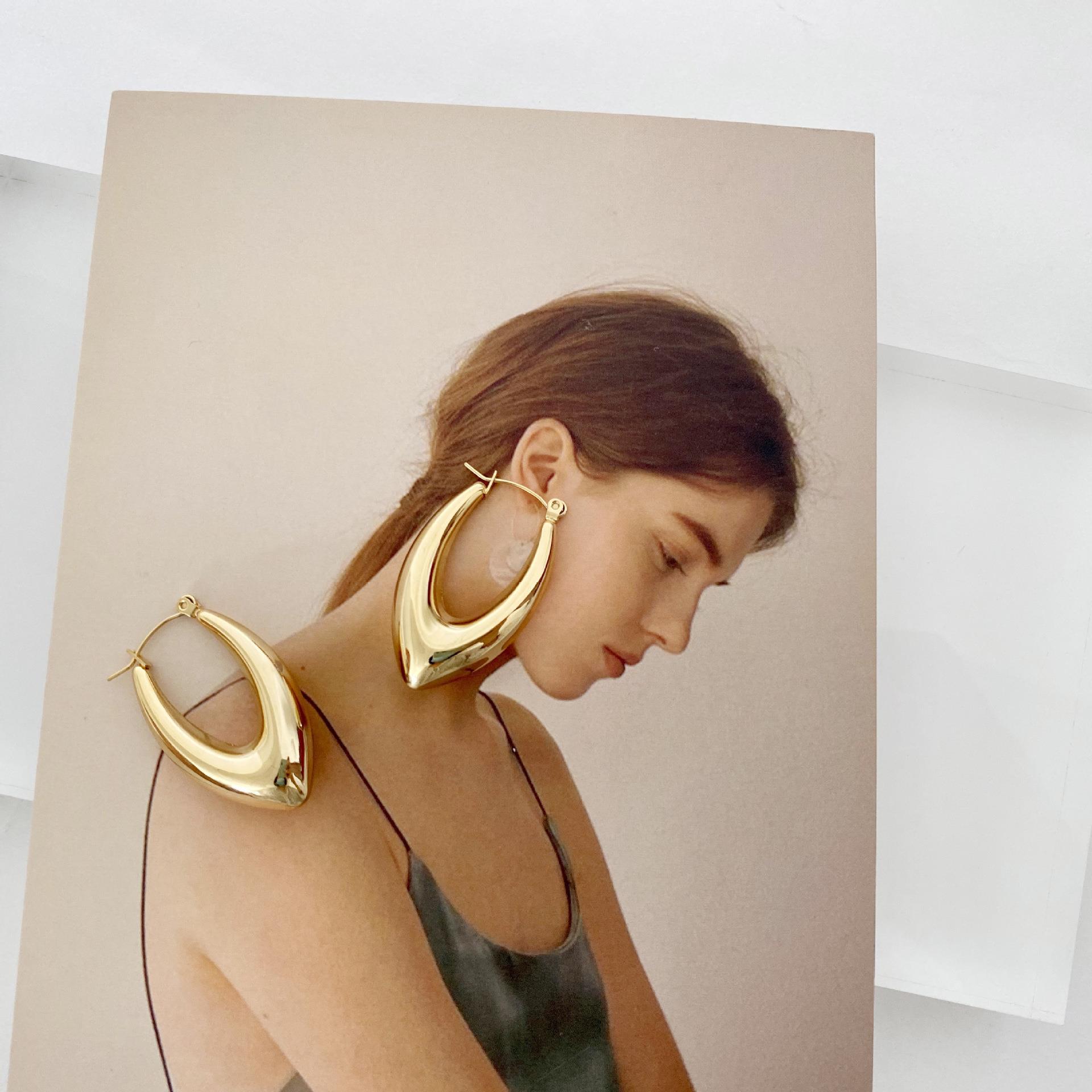 Stainless steel hollow earrings women geometric titanium steel ear hoops