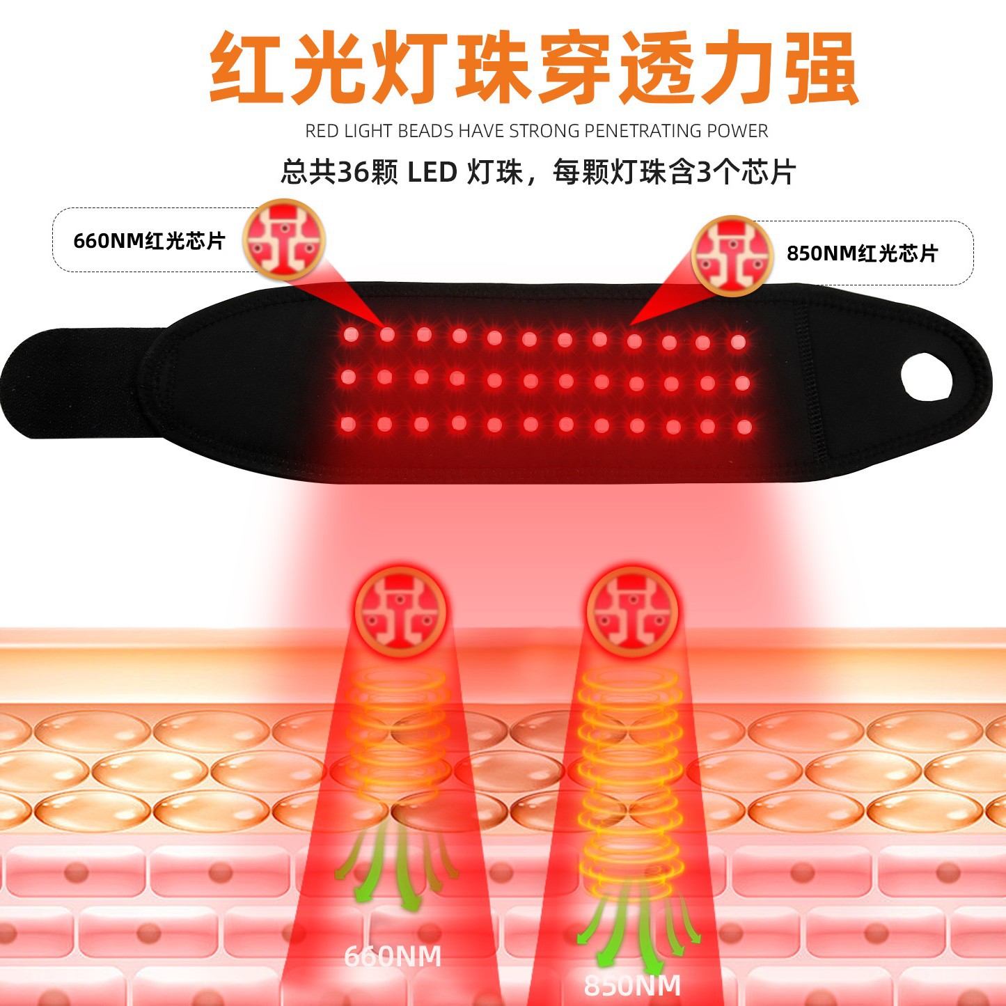 Red Light Heating 36 LED Beads Dual Wave Phototherapy Pulse Wrist Band Protect Arm Ankle Heating
